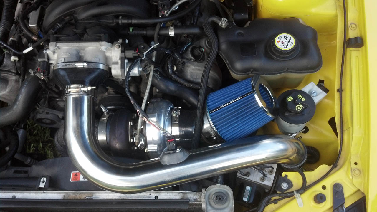 2005 Yellow Ford Mustang GT 70mm On3 Performance Turbo picture, mods, upgrades