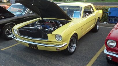 1965 yellow Ford Mustang hardtop picture, mods, upgrades