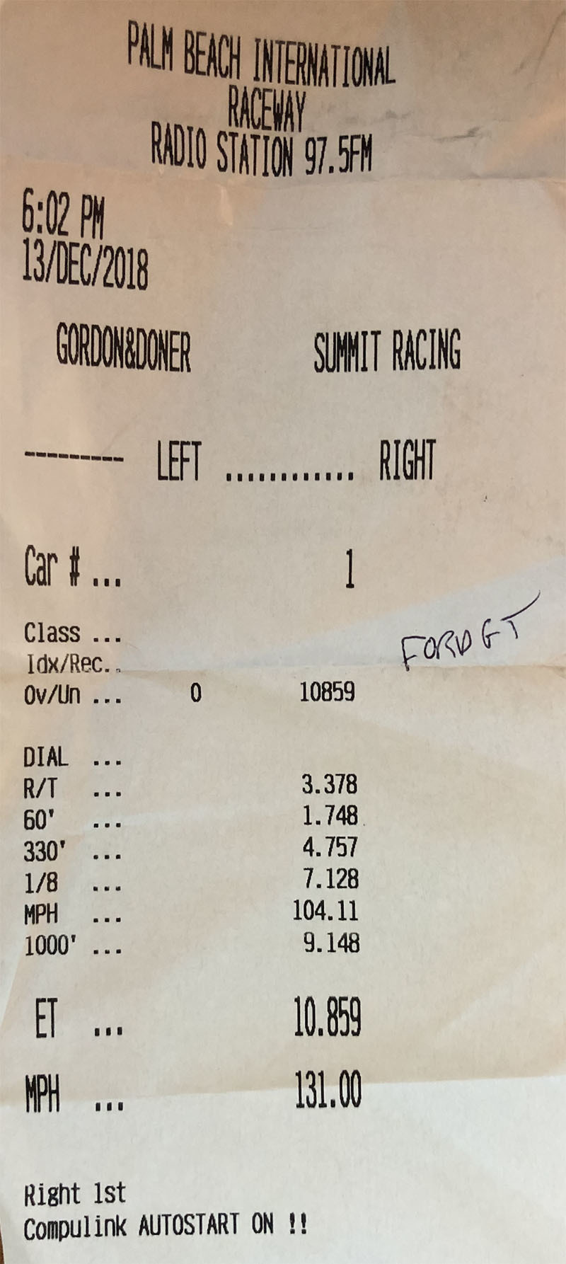 Ford GT Timeslip Scan