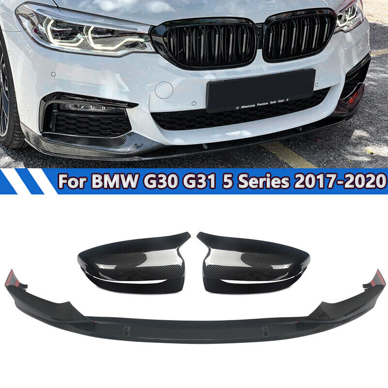 Carbon Look For BMW G30 M550i M Sport 2017-2020 Front Splitter Lip& Mirror Cover