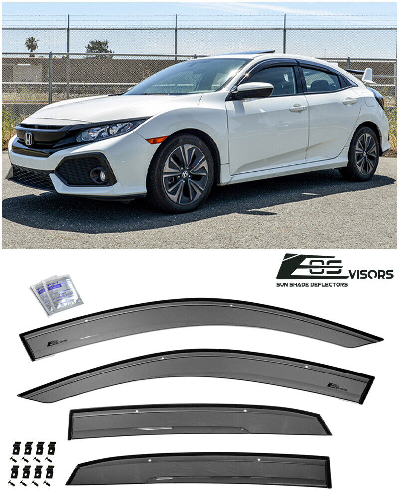 For 16-21 Honda Civic Hatchback CLIP-On MUGEN Style Side Window Visors Deflector