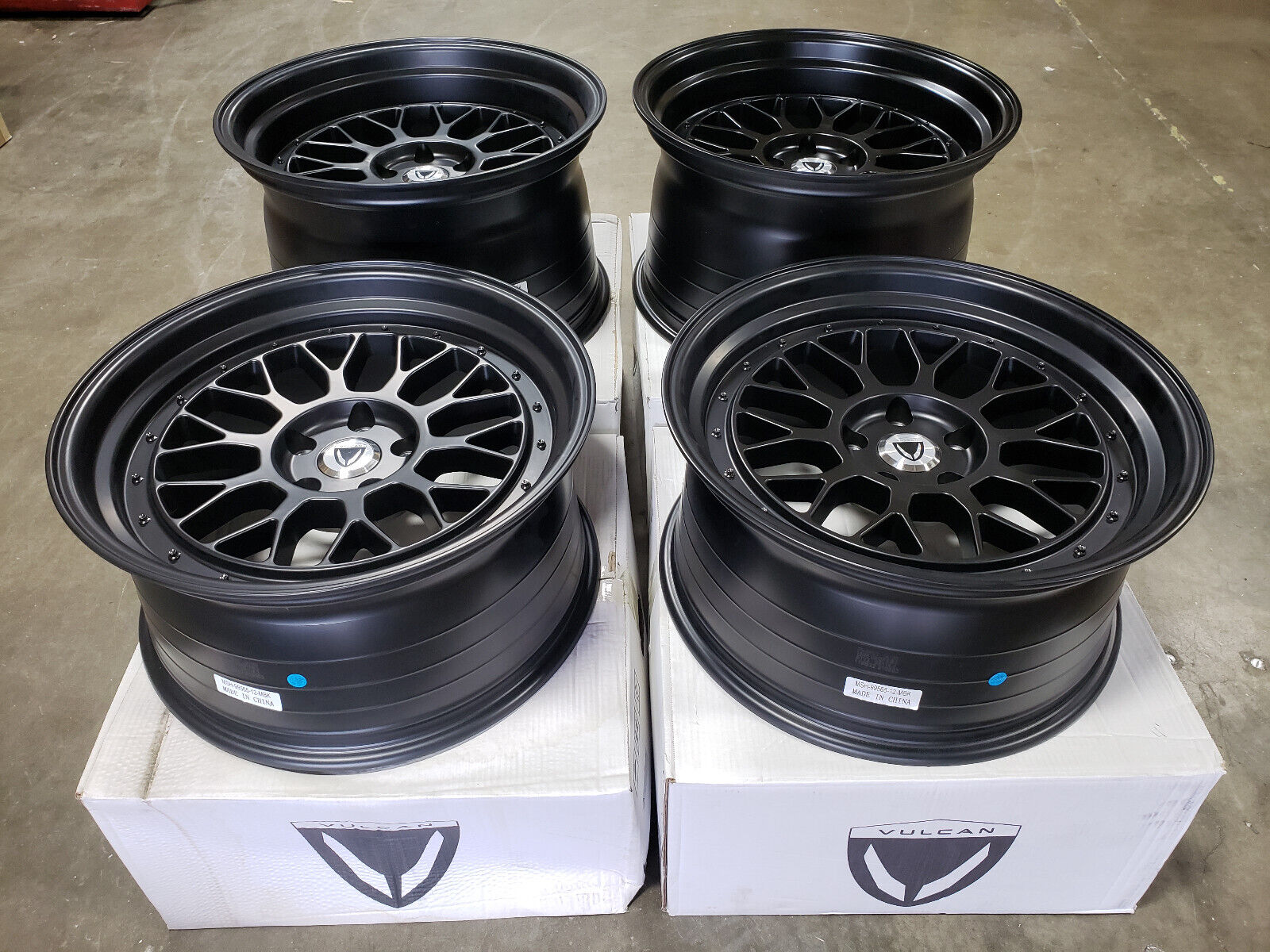 Vulcan Wheels Matte Black Staggered 19x9.5 +12 / 19x11 +10 5x114.3 (Set of 4)