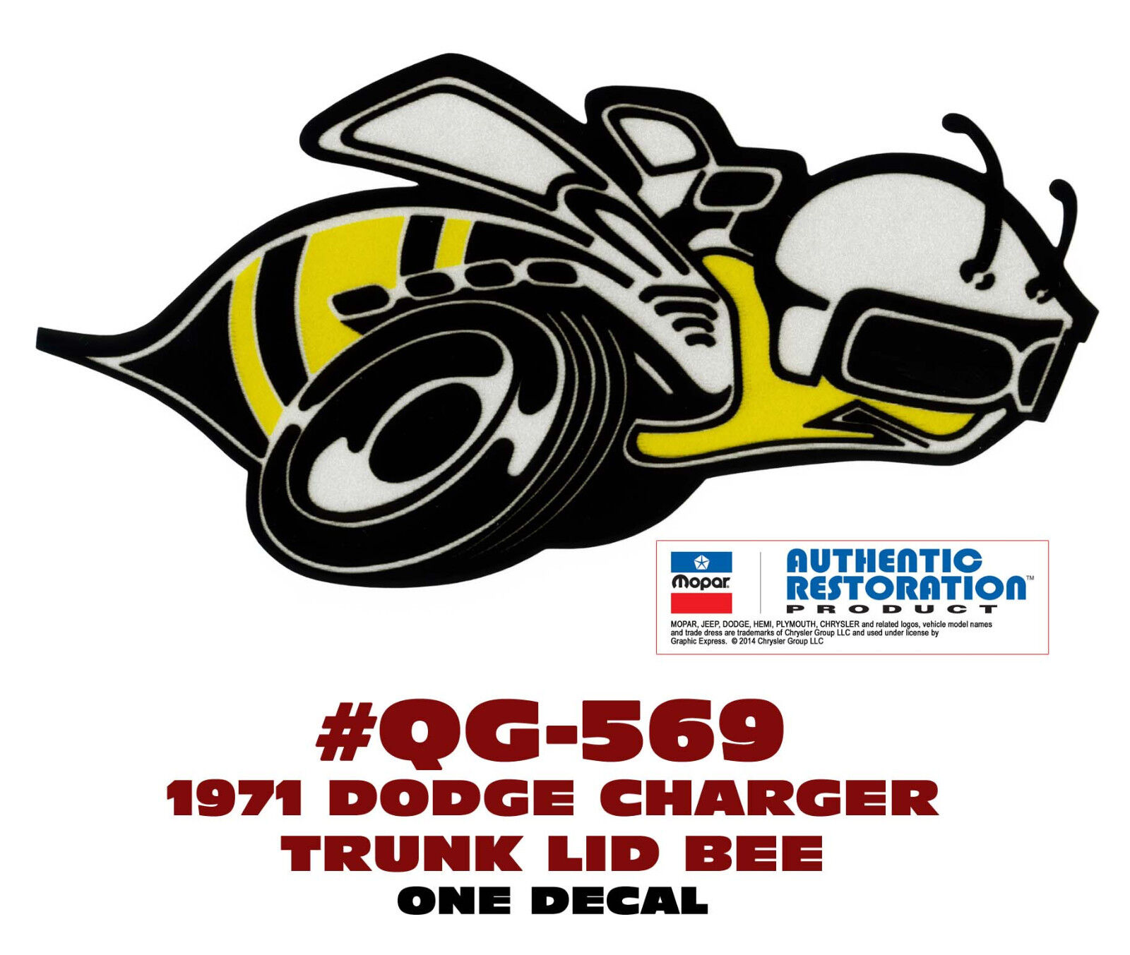 QG-569 1971 DODGE CHARGER - SUPER BEE TRUNK BEE - REFLECTIVE DECAL - ONE