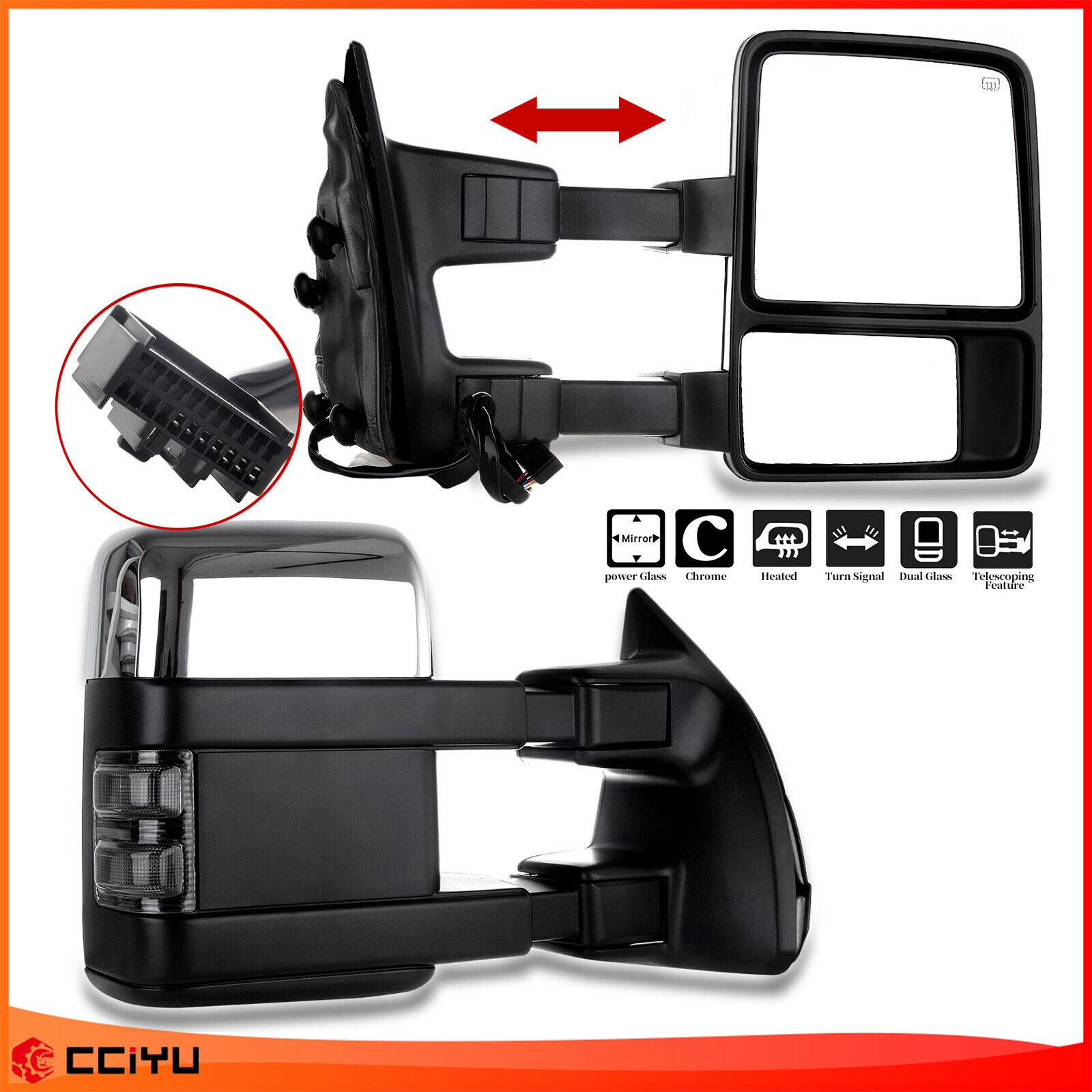 Towing Mirrors Power Heated Turn Signal Pair Chrome For 2008-2016 F250 F350 F450