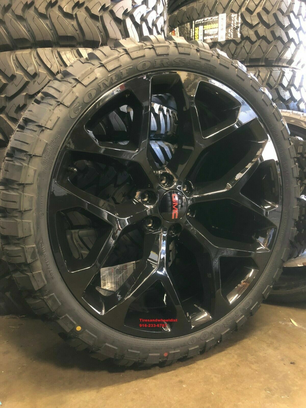 22'' Gloss Black Snowflake Wheels 33'' MT Tires Ford F150 Navigator New