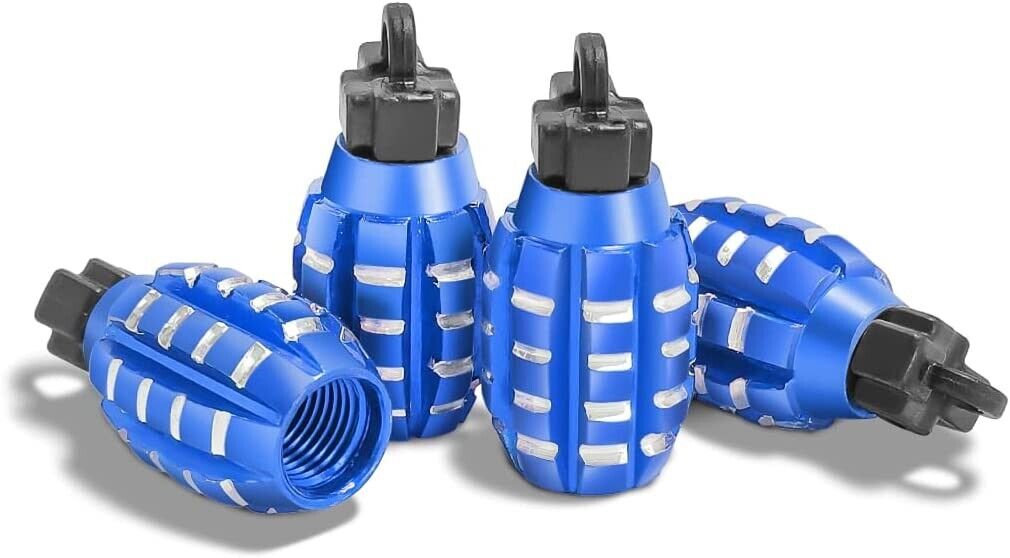 4x Blue With White Creative Styling Tire Valve Stem Caps Covers Fits Universal