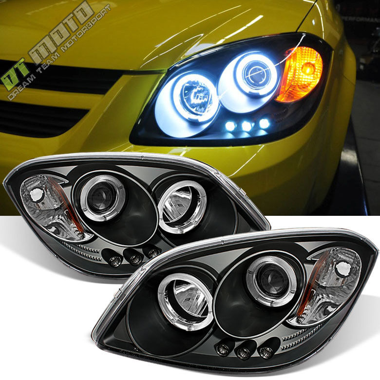 Black 2005-2010 Chevy Cobalt Pontiac G5 LED Halo Projector Headlights Left+Right