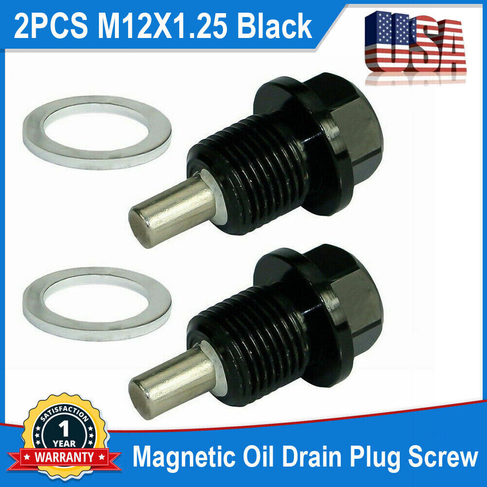 2PCS Black M12x1.25 Auto Engine Magnetic Oil Drain Plug Screw Oil Drain Sump Nut