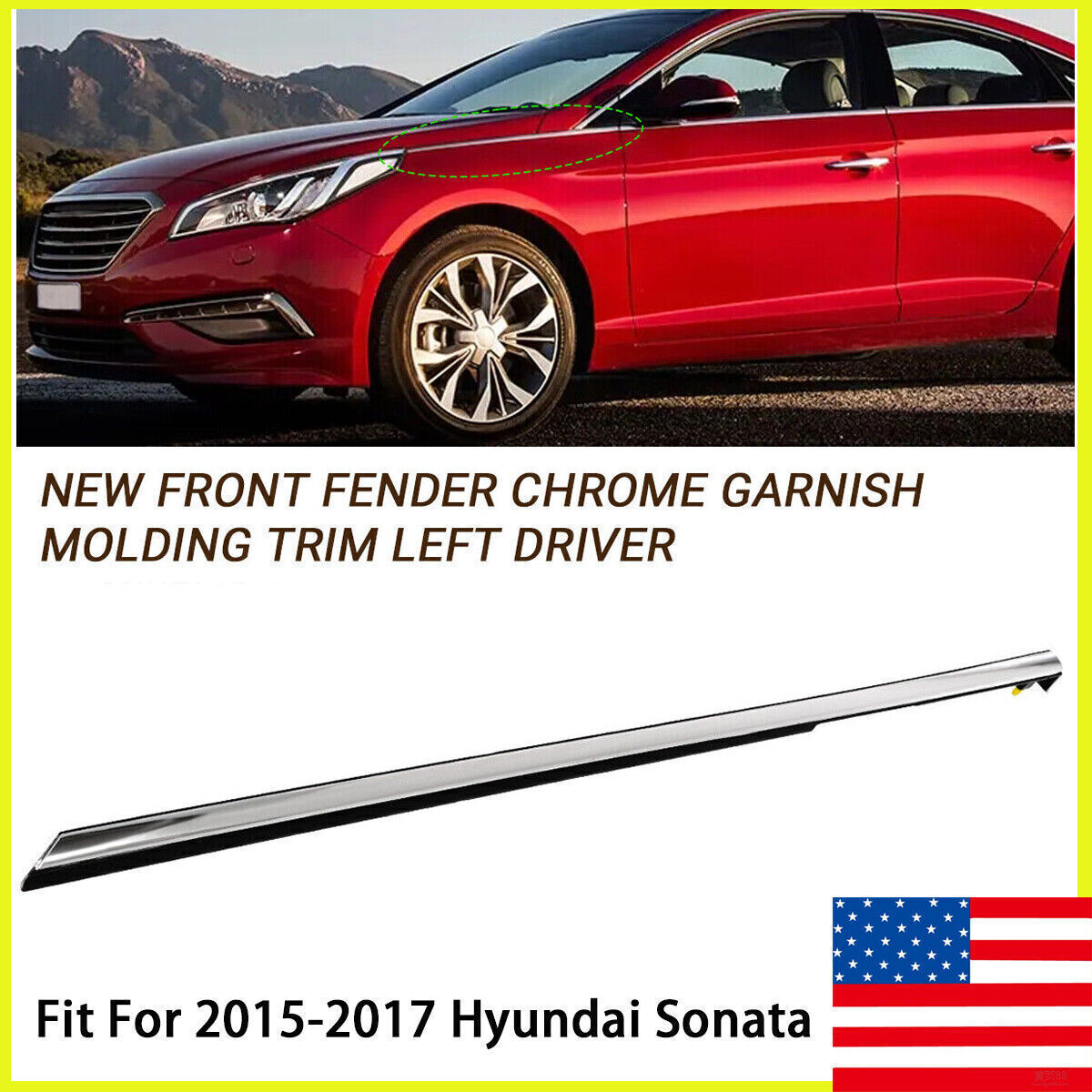 For 2015 2016 2017 Hyundai Sonata Left Driver Side Fender Chrome Molding Trim US