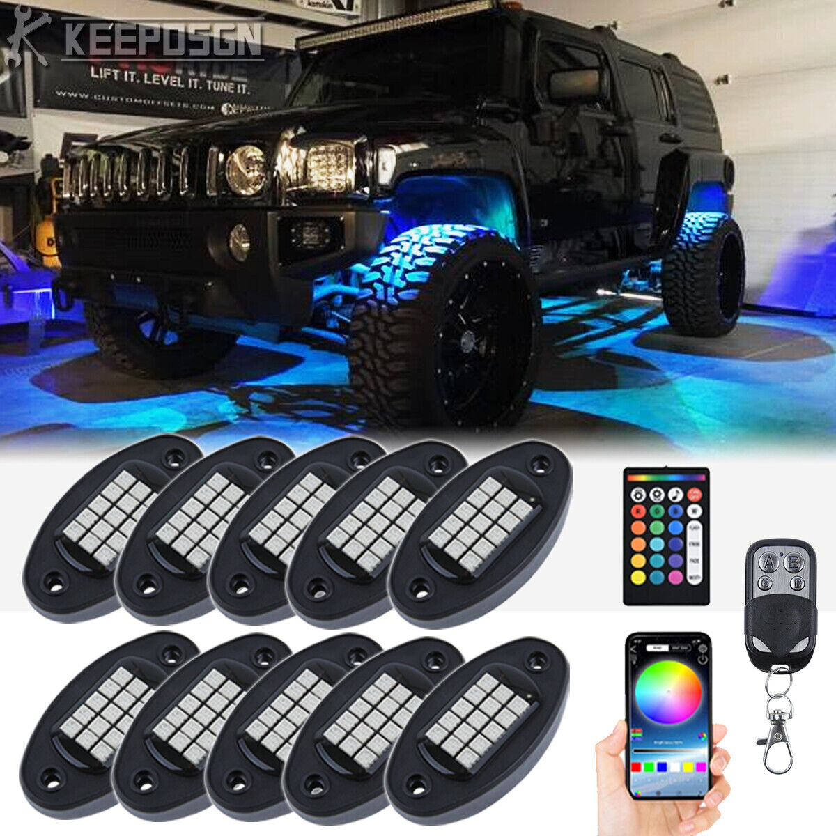 For Hummer H1 H2 H3 10 Pods RGB LED Neon Rock Lights Underglow Wheel APP Control