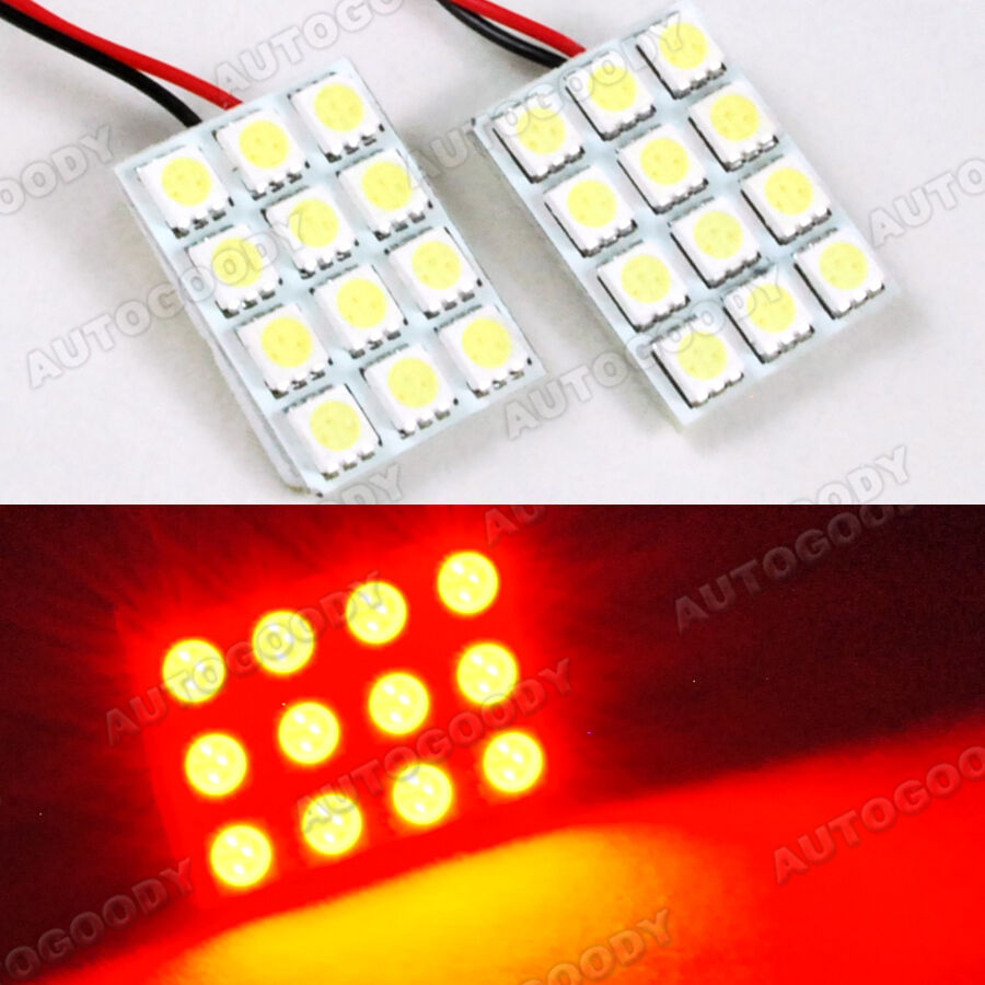 2pcs Red LED Panel 12-SMD Dome Map Door Trunk Light Super Bright