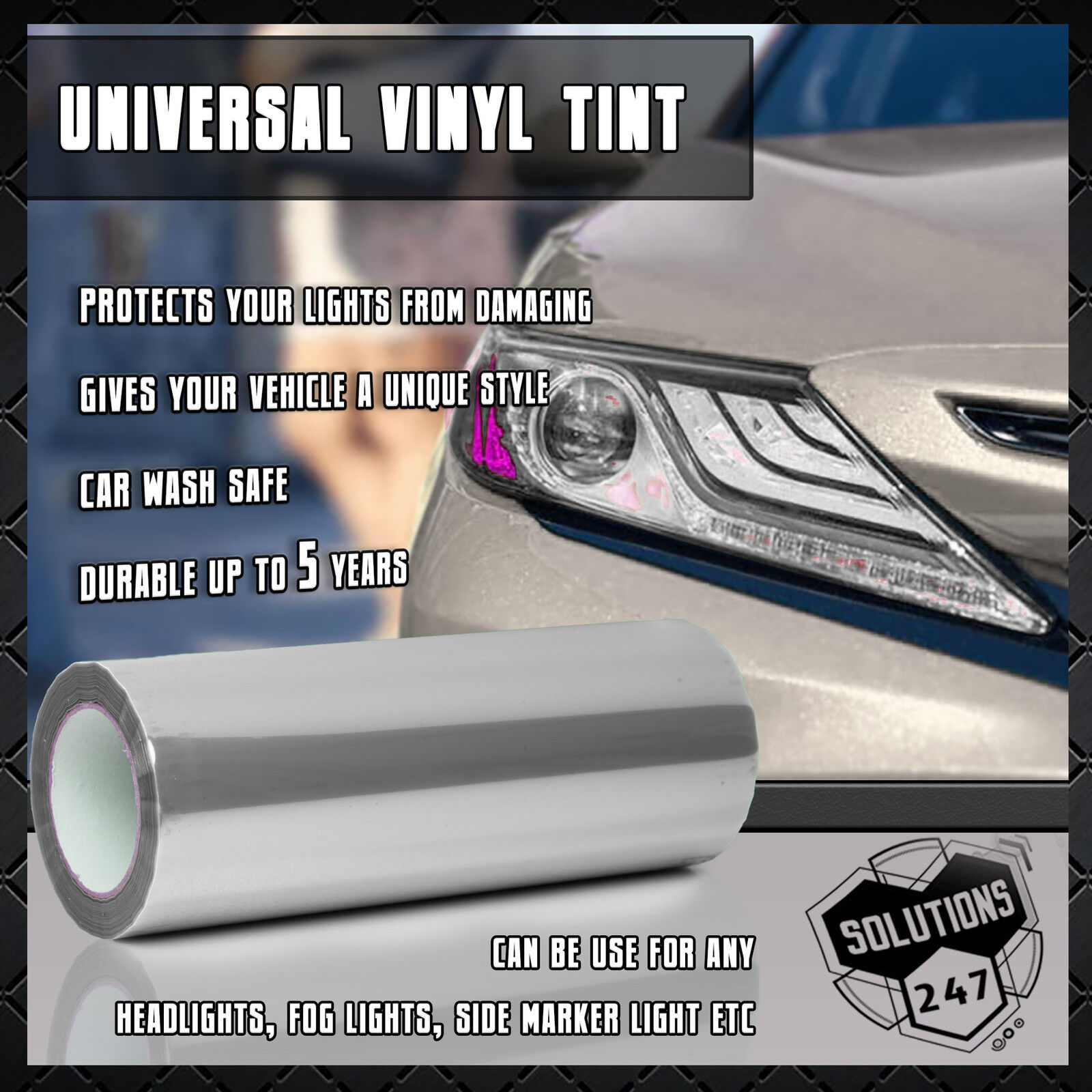 Clear Protective Vinyl Film Tint Headlight Taillight Fog Light Bumper Side Wrap