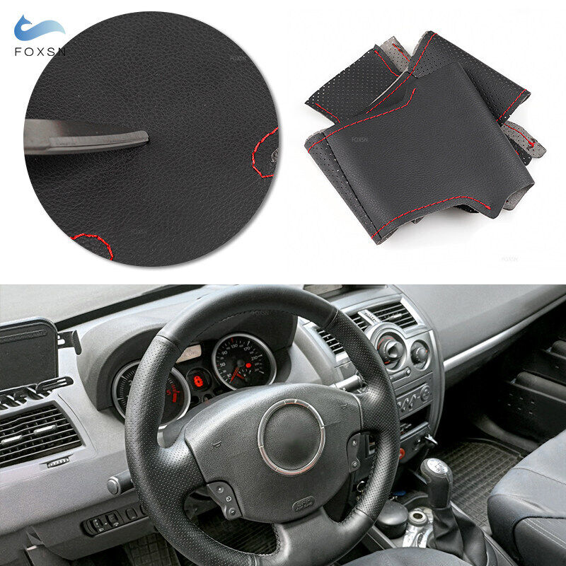 For Renault Megane 2 Kangoo Scenic 2 Steering Wheel Anti-slip Leather Cover Trim