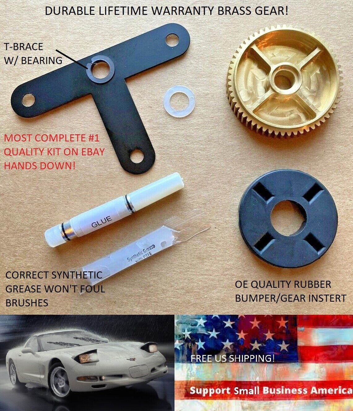 00-04 Corvette 93-02 Firebird Headlight Motor Repair Kit Brass Gear+Instructions