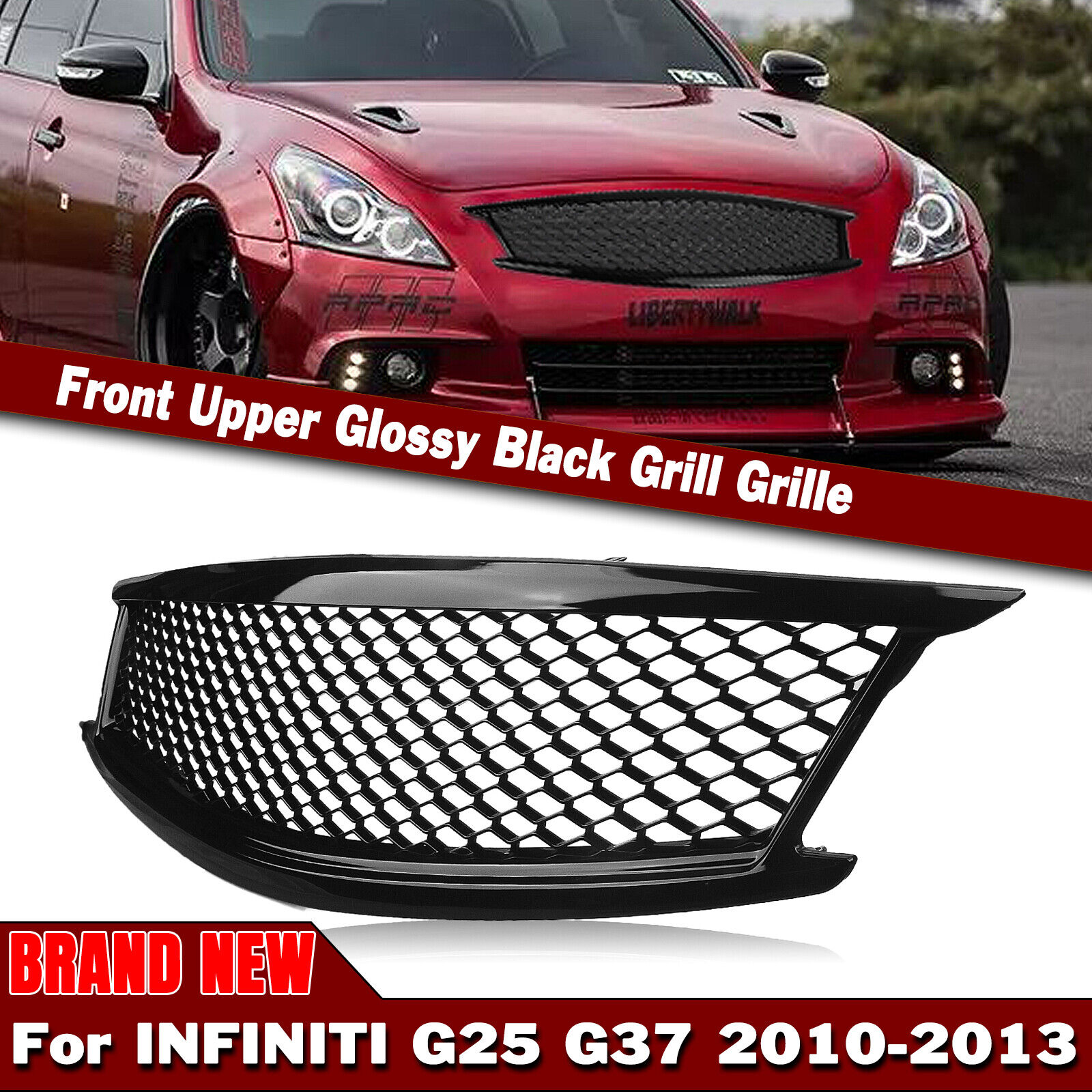 1pc Front Grille For Infiniti Skyline G37 G25 Q40 Sedan Gloss Black Honeycomb