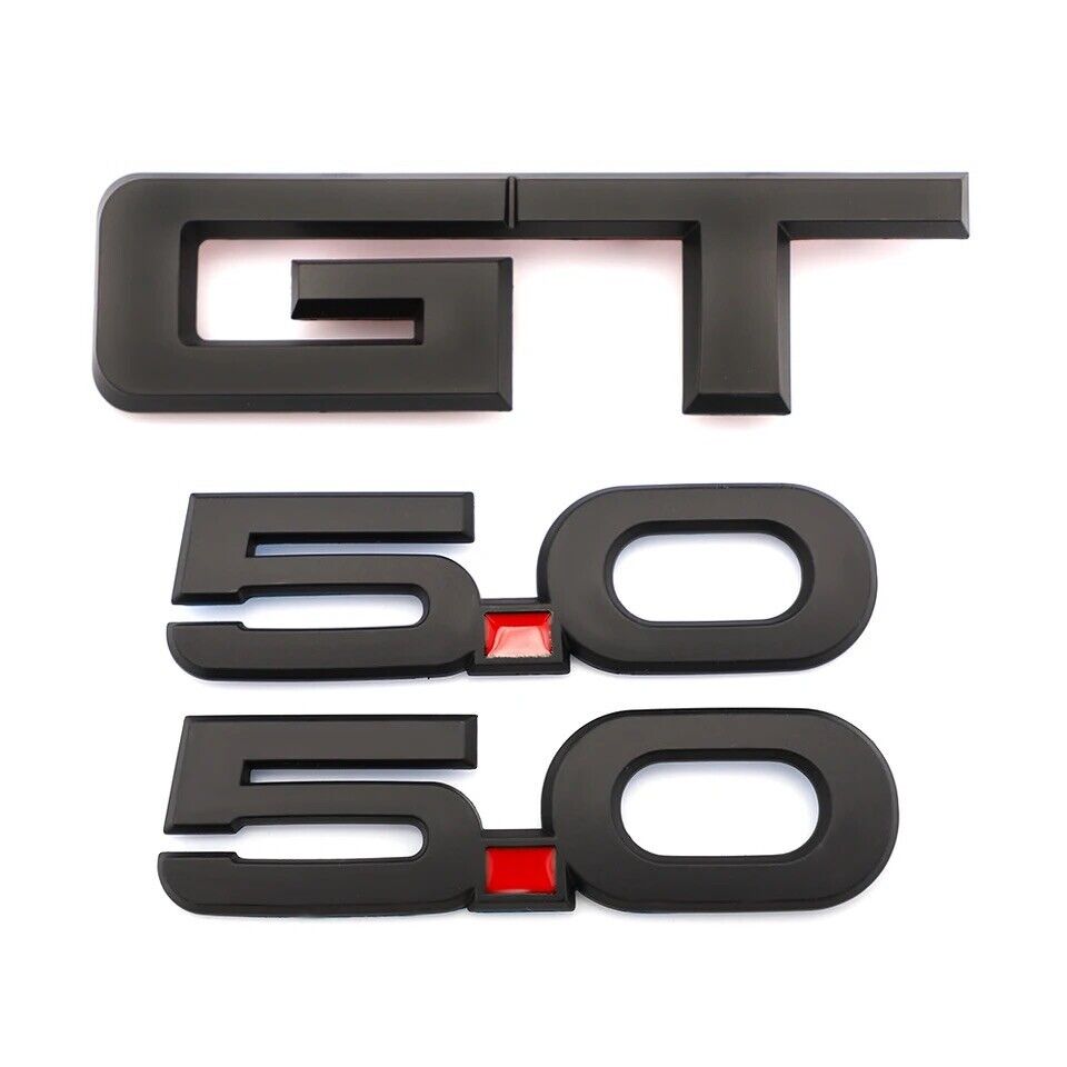2015-2022 Mustang GT 5.0 Gloss Black / Red Emblem Badge Package 1set