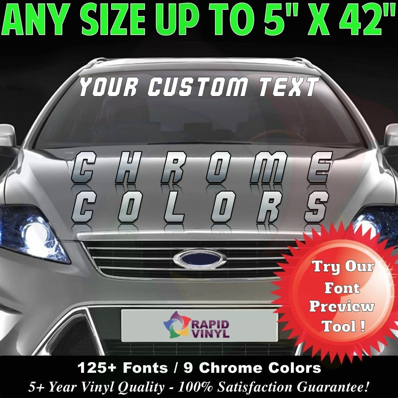 Chrome Custom Windshield Text Lettering Name 5 x 42 Vinyl Banner Decal Sticker