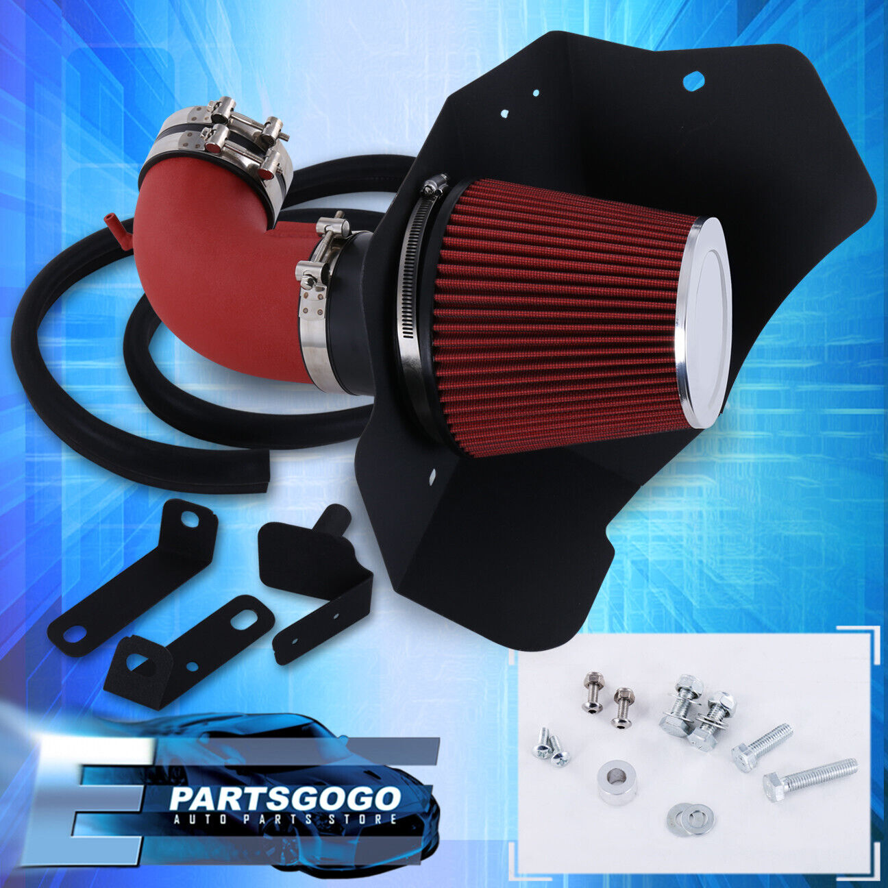 For 09-15 Cadillac CTS-V 6.2L V8 Red Cold Air Intake System + Filter Heat Shield