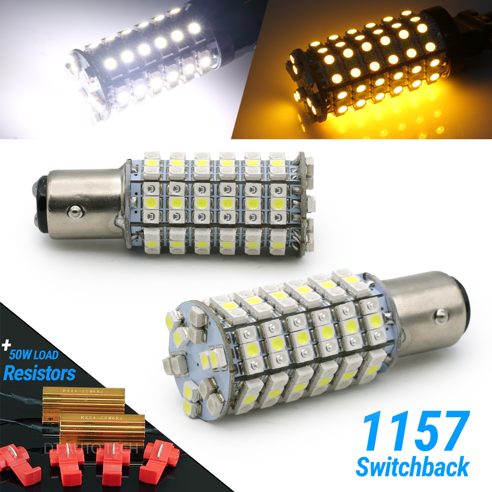 White/Amber 1157 LED DRL Switchback Turn Signal Parking Light Bulbs Dual Color