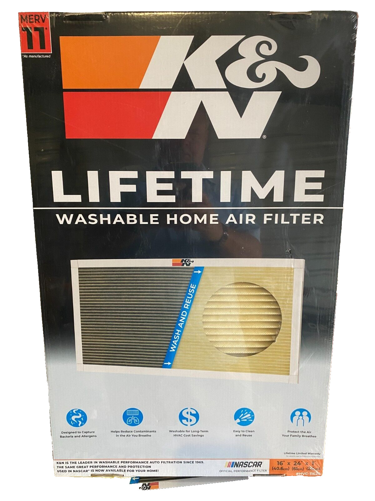 K&N 16x24x1 AC Furnace Air Filter; Lifetime Washable Reusable Filter; Merv 11