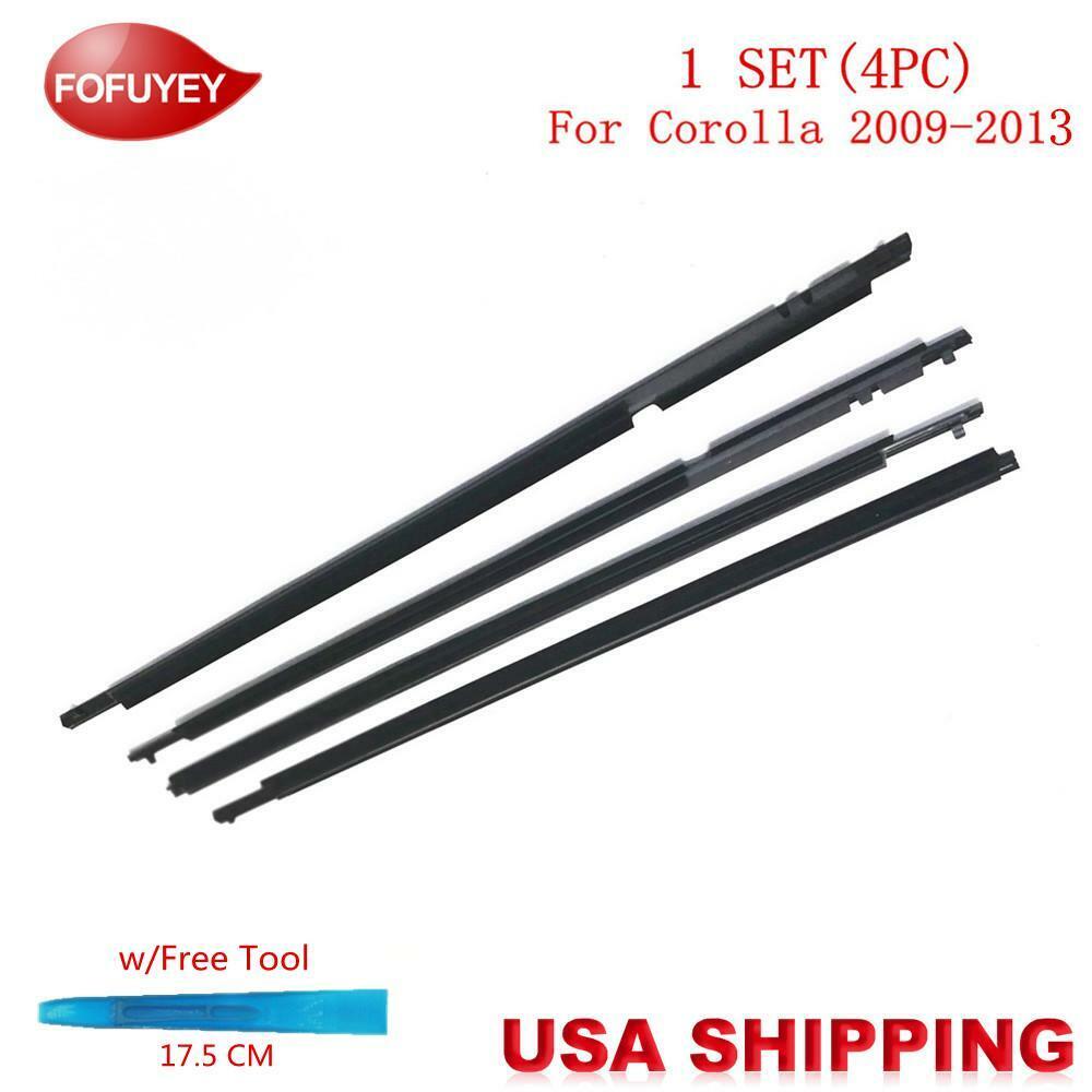 For Corolla 2009 2010-2013 Window Weatherstrip 4PC Sweep Molded Trim Outer Black