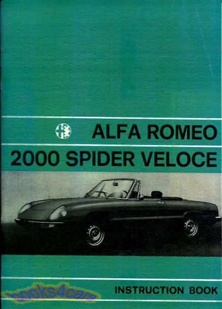 ALFA ROMEO SPIDER OWNERS MANUAL HANDBOOK GUIDE BOOK VELOCE 2000 1972-1979 GTV GT