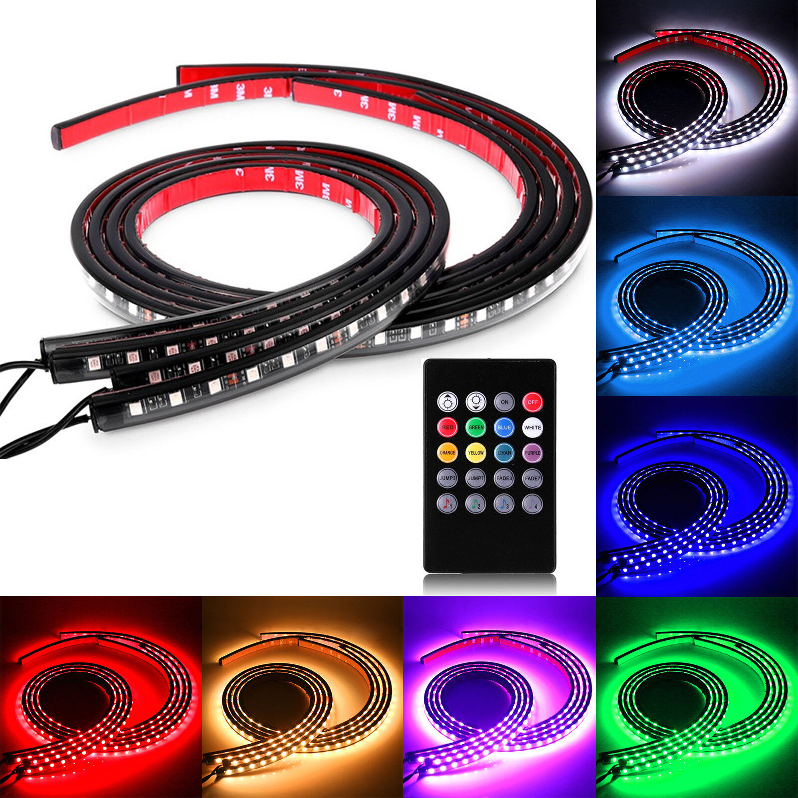 8 Color LED NEON LIGHT STRIPS UNDERBODY UNDERCAR KIT WIRELESS RC + Sound Active