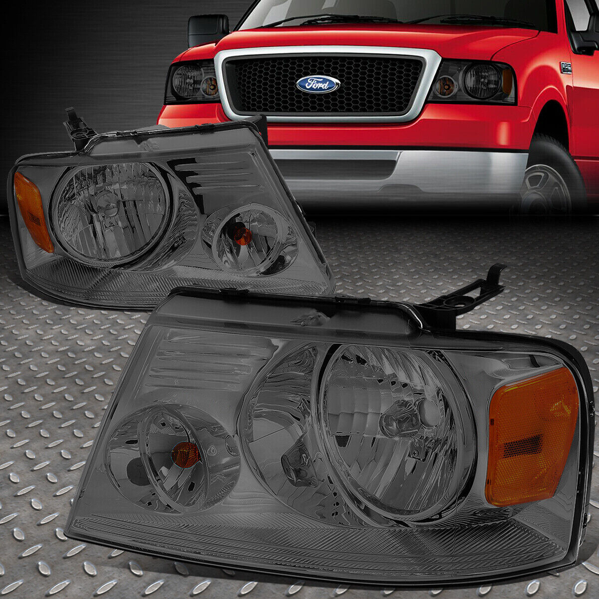 FOR 04-08 FORD F150 06-08 LINCOLN MARK LT SMOKED LENS HALOGEN HEADLIGHTS PAIR