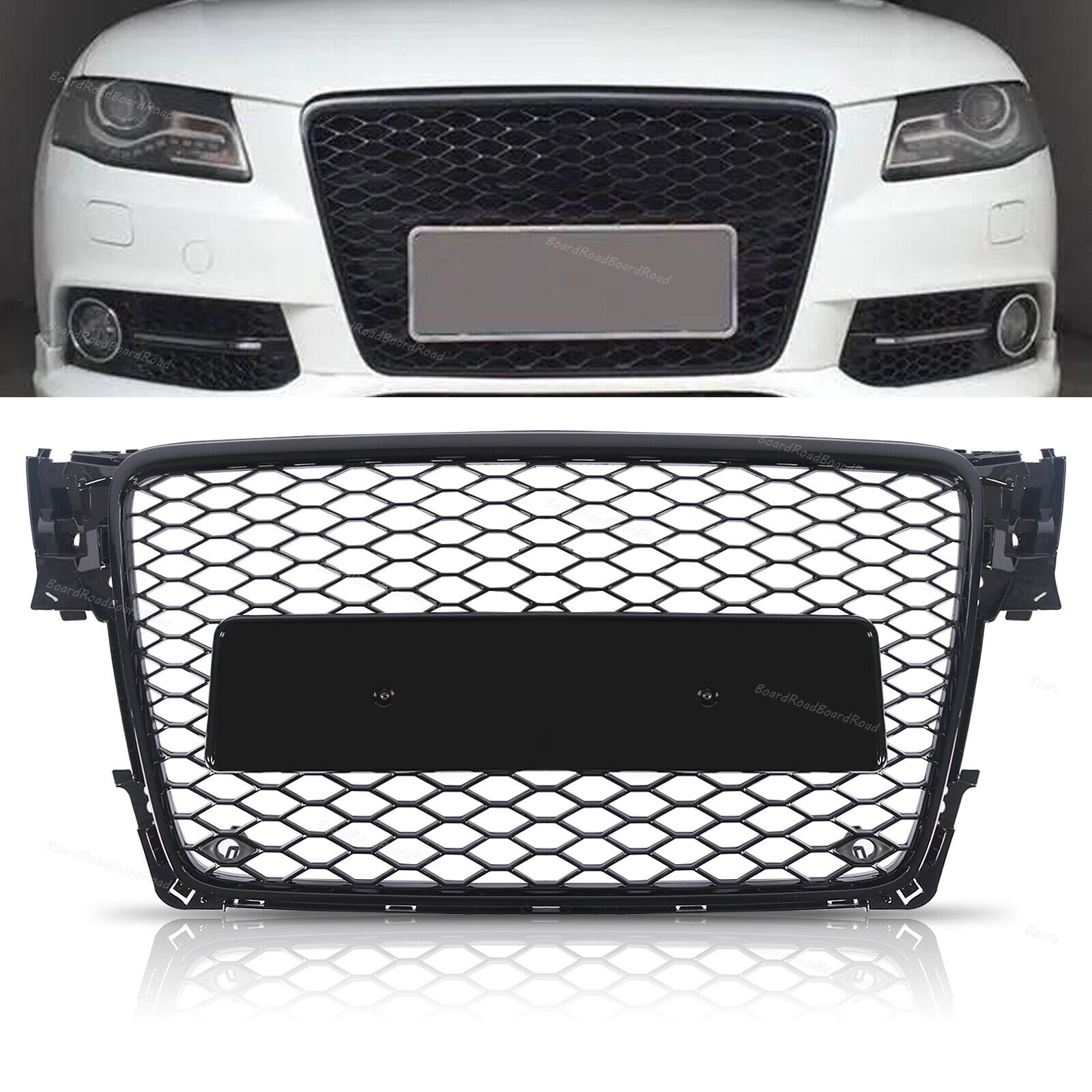 Black Front Mesh RS4 Style Bumper Hood Hex Grille For 2009-2012 Audi A4/S4 B8 8T