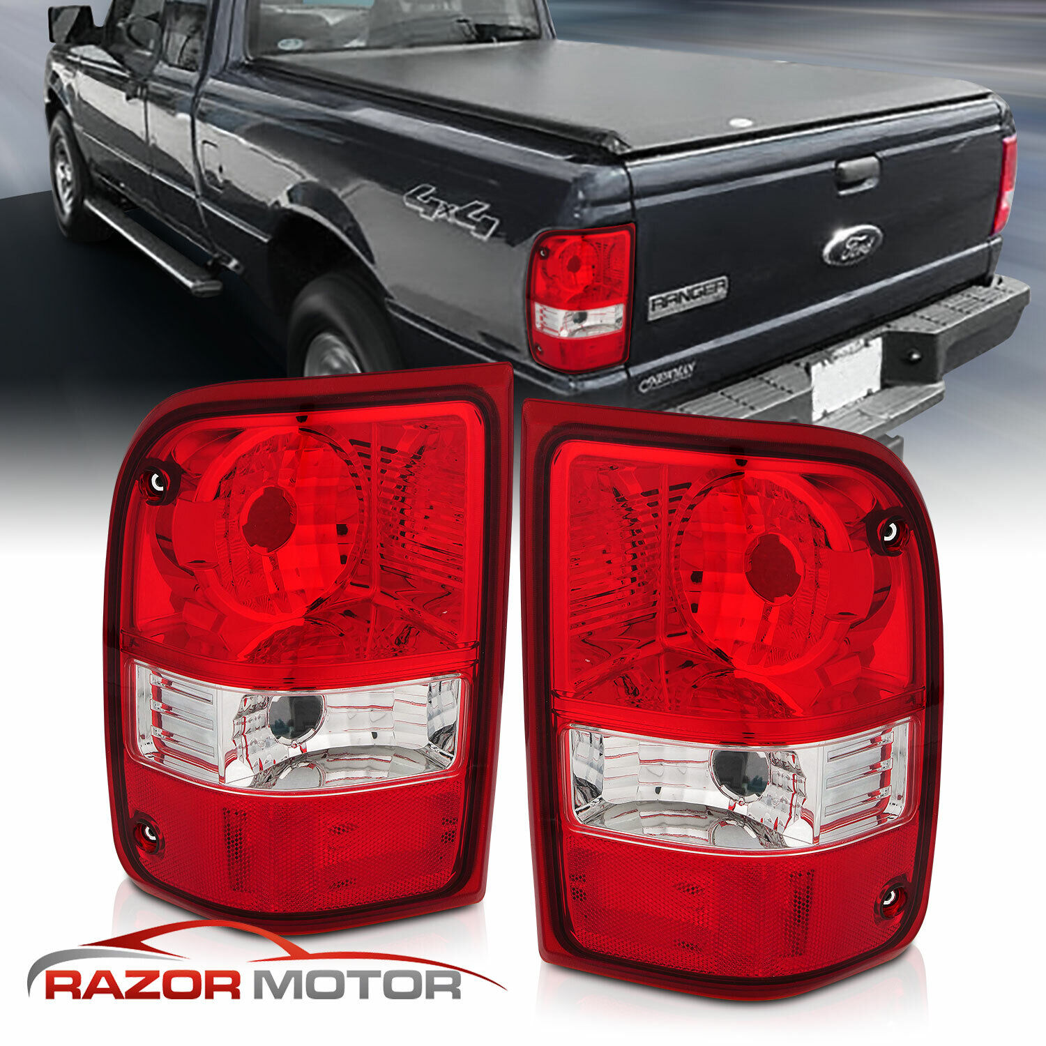 For 2001-2011 Ford Ranger Pickup Red Clear OE Replacement Tail Light Left+Right