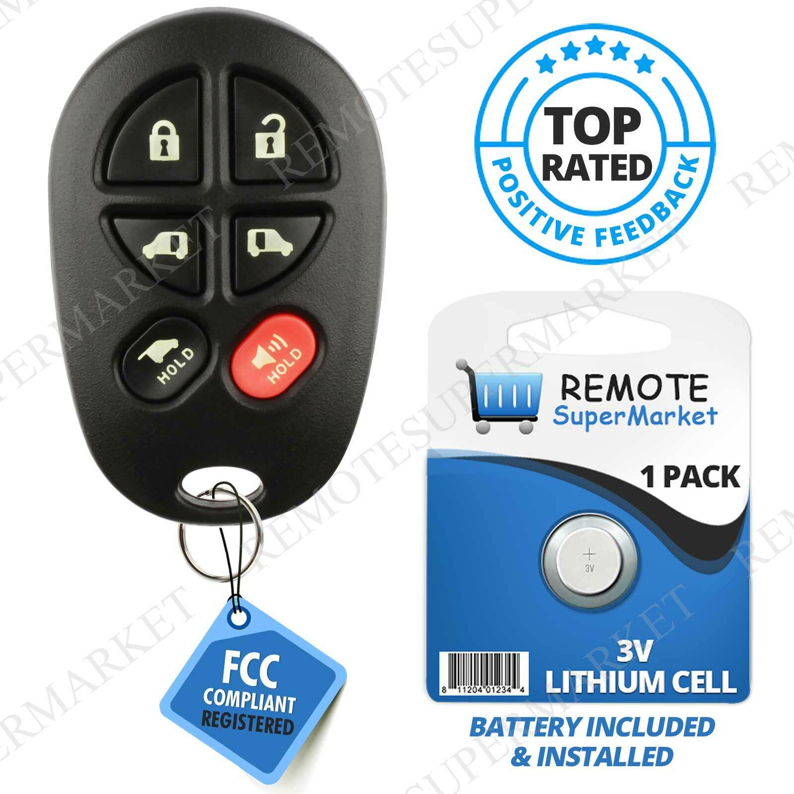 Replacement for Toyota 2004-2016 Sienna Remote Car Key Fob 6b Dual Van Door