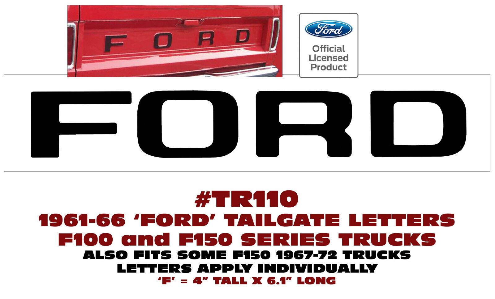 TR110 1961 1962 1963 1964 1965 1966 FORD F100 - F150 STYLESIDE TAILGATE LETTERS