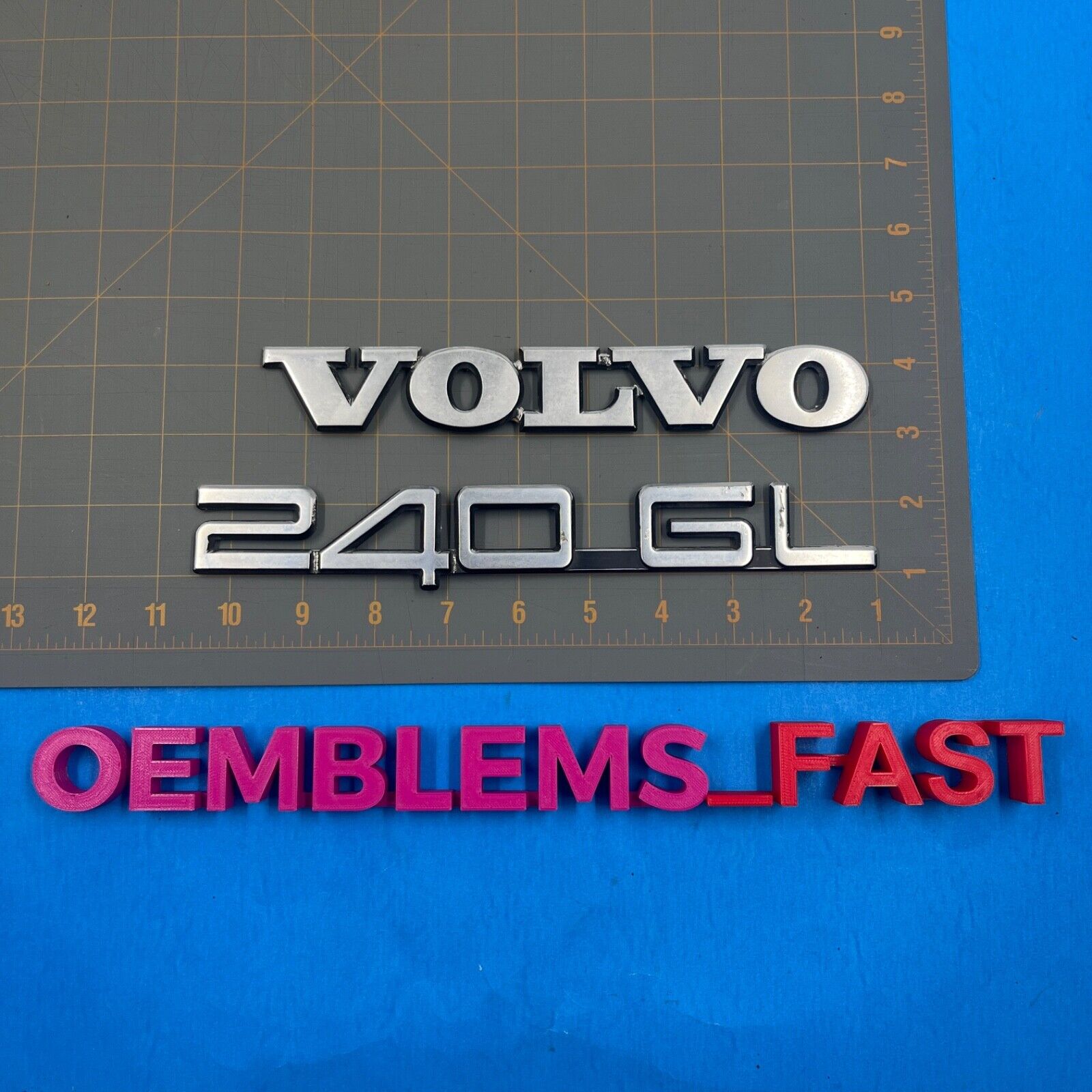 1987-1995 Volvo 240GL 240 GL OEM Factory Silver Rear Trunk Deck Lid Emblem Set