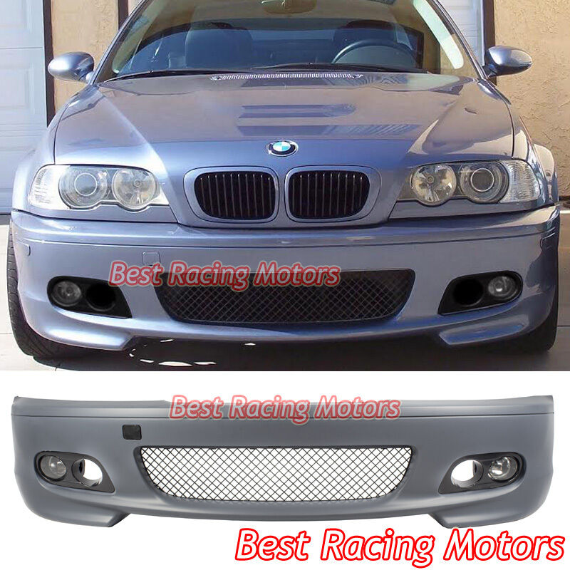 For BMW E46 2dr 3-Series M-Tech II Style Front Bumper + Fog + Dual Hole Covers