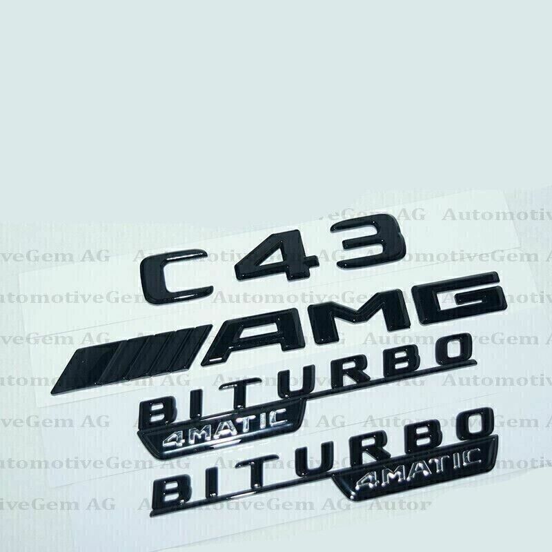 C43 AMG BITURBO 4MATIC Emblem glossy Black Badge Set for Mercedes