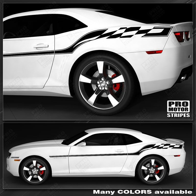 Chevrolet Camaro Checkered Flag Style Side Stripes Decals 2010 2011 2012 2013