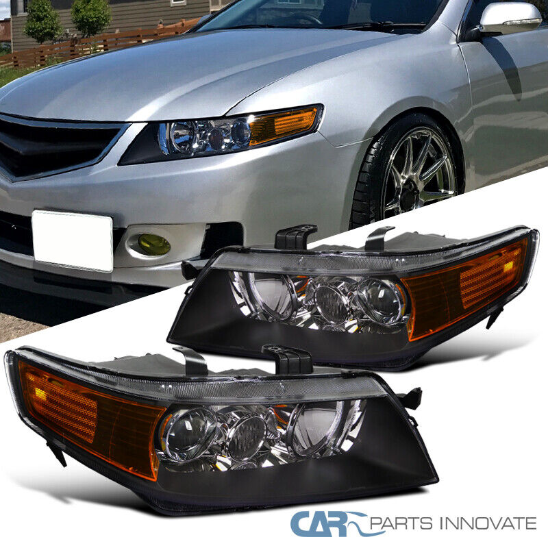 For 04-05 Acura TSX 4Dr Sedan Replacement Black Projector Headlights Headlamps
