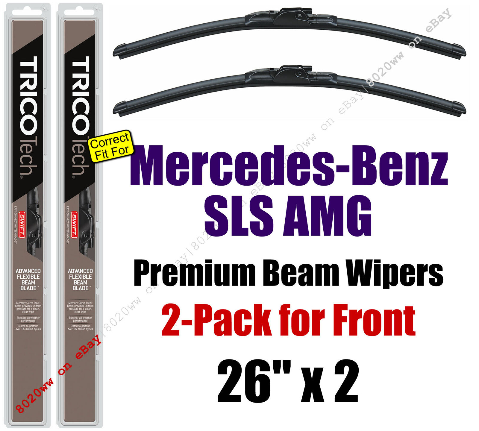Wipers 2pk Premium Wiper Beam Blades fit 2011-12 Mercedes-Benz SLS AMG 19260x2