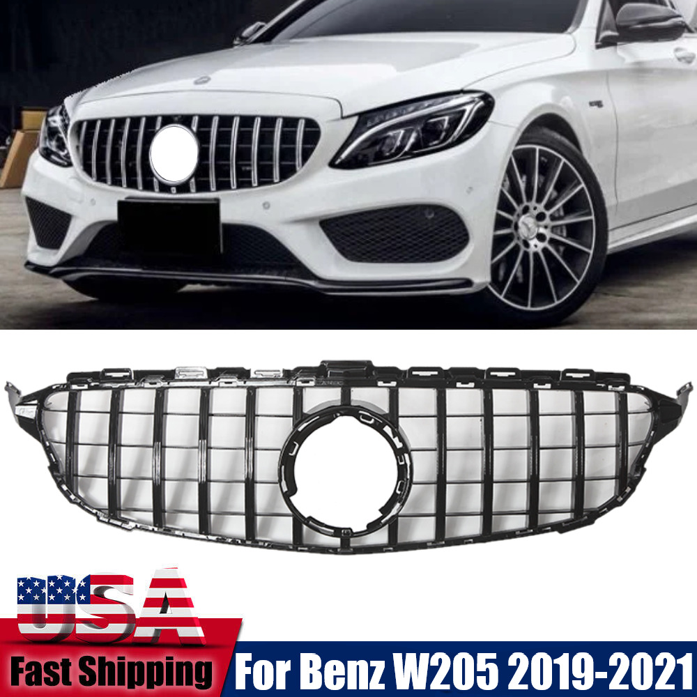 GTR Style Grille For 2019 2020 2021 Mercedes Benz W205 C200 C300 C43 Black Grill
