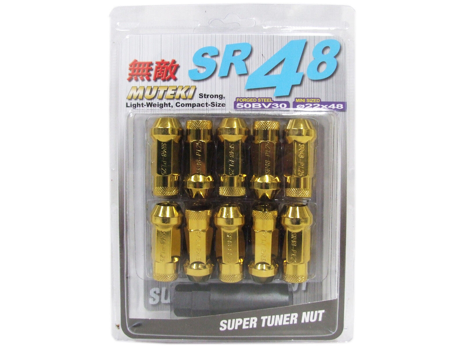 MUTEKI SR48 20PCS EXTENDED WHEELS TUNER LUG NUTS (OPEN END/12X1.25/GOLD CHROME)