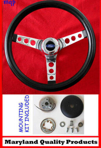 NEW Maverick Torino Galaxie LTD Grant Black & CHROME Steering Wheel 13.5\