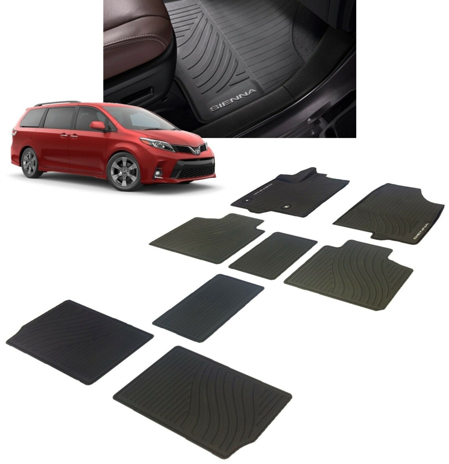 2013-2020 Sienna Floor Mats All Weather Liners 8PC Genuine Toyota PT908-08170-02