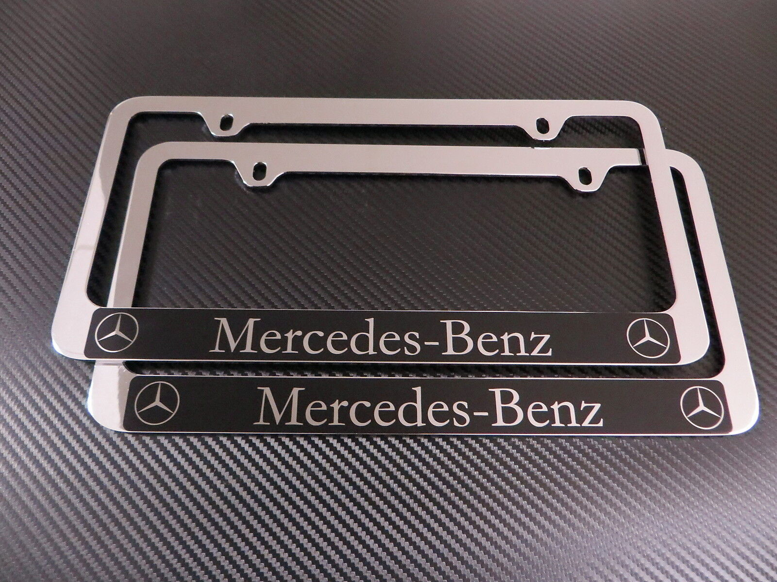 2 Brand New Mercedes-Benz HALO chromed METAL license plate frame +screw caps