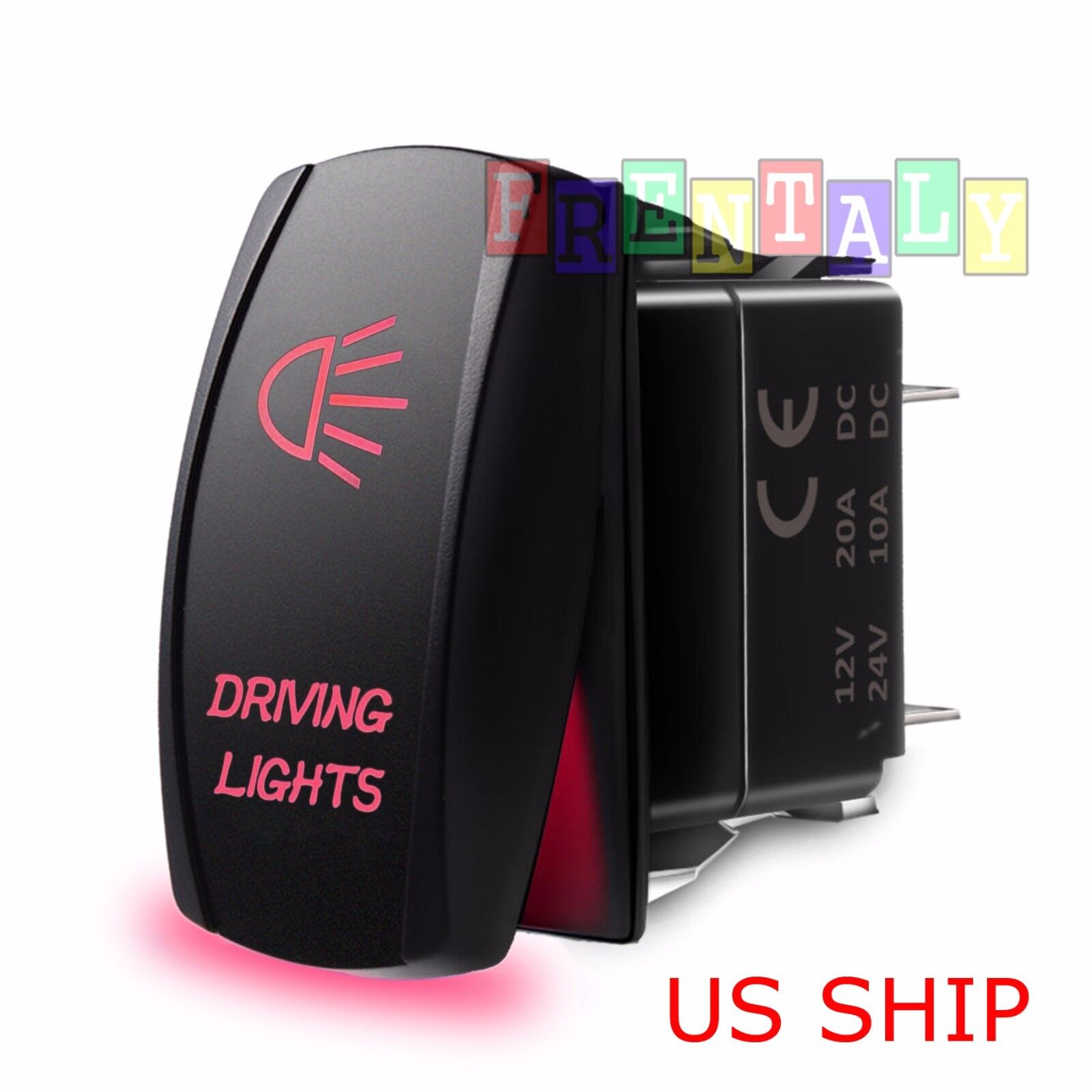 S3 Red Driving LED Light 12V 20A 10A 5-pin Rocker Waterproof Switch Car Boat 