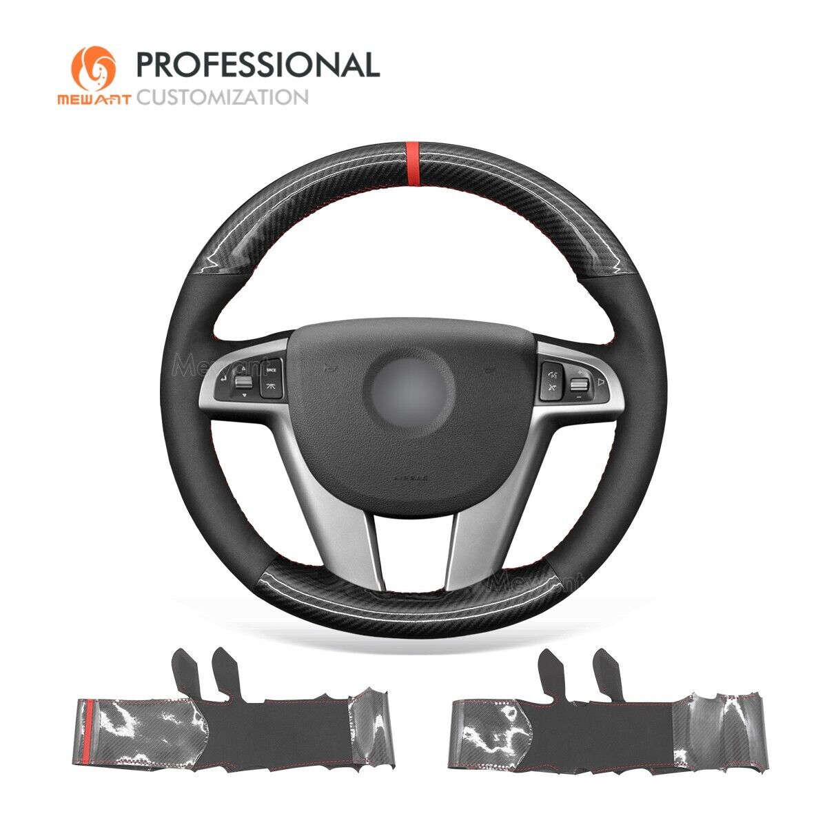 MEWANT  Suede Carbon Fiber Steering Wheel Cover for Commodore Calais 2007-2013