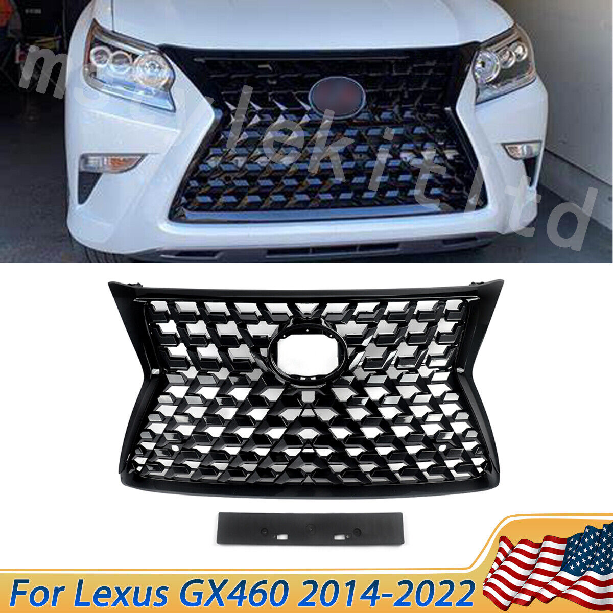 For 2014-2022 Lexus GX460 Front Upper Grille Gloss Black New Style Luxury Grill