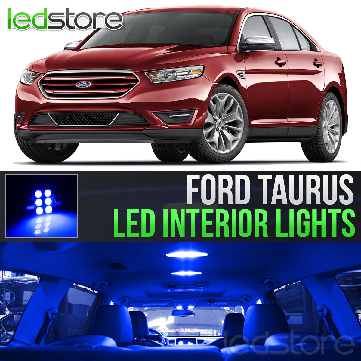 2010-2018 Ford Taurus Blue Interior LED Lights Kit Package