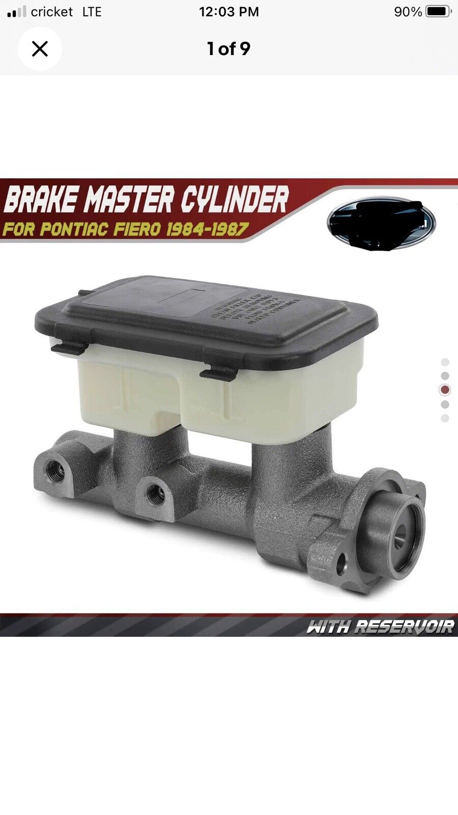 Pontiac Fiero Brake Master Cylinder 