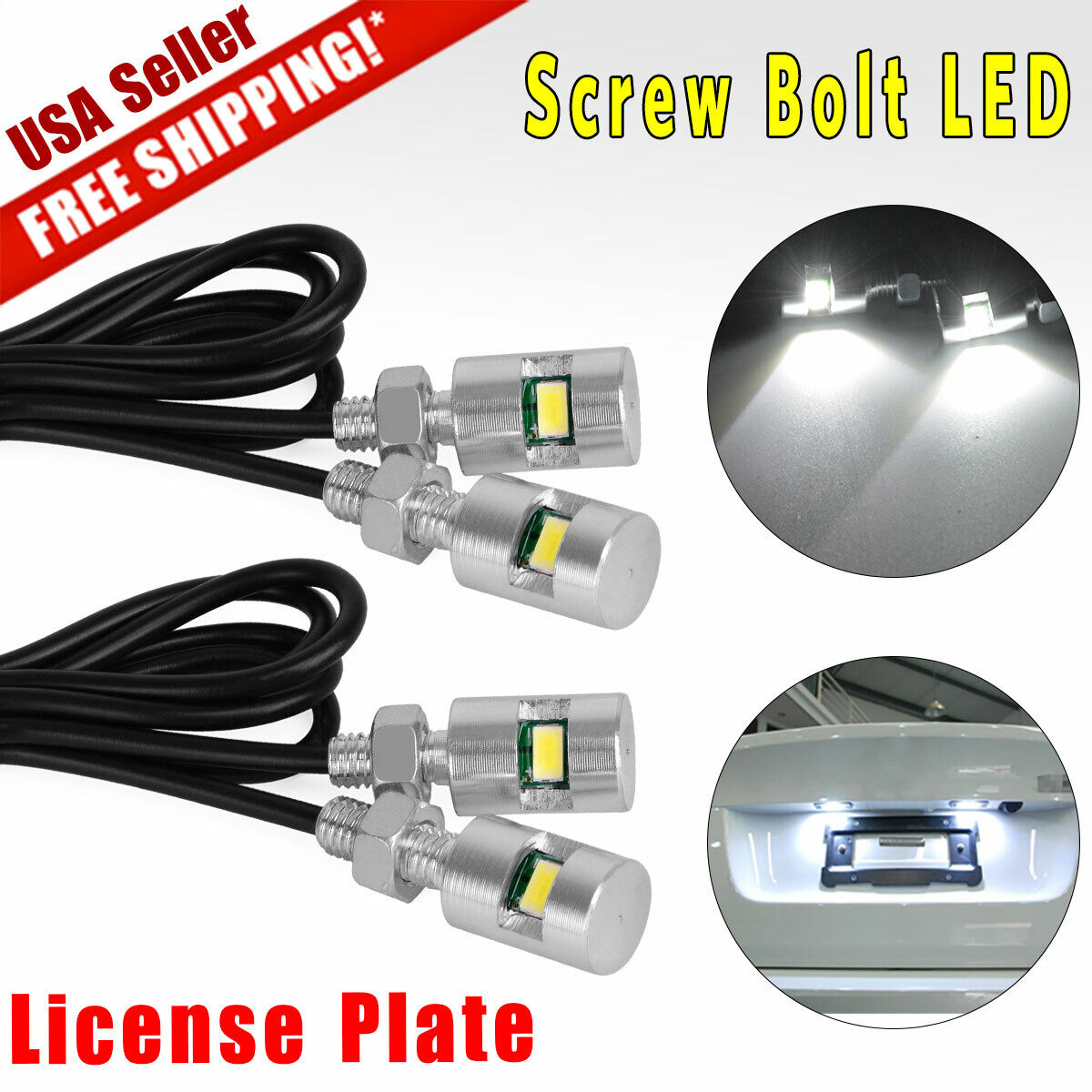 4X White Motorcycle Screw Bolt Lamp Car Universal License Plate Light SMD LED US