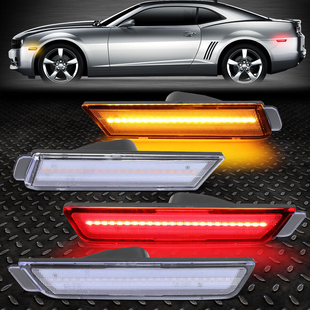 FOR 10-15 CHEVY CAMARO FRONT+REAR LED BUMPER SIDE MARKER LIGHT LAMPS 4PCS CLEAR